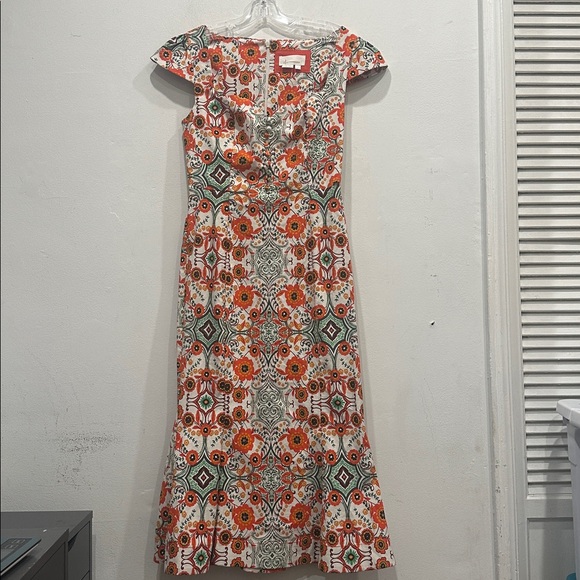 Anthropologie Cecily fit flare sweetheart neck floral orange midi dress small - Picture 4 of 11